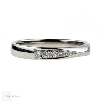 Shaped Platinum Diamond Wedding Ring, Curved Pinched Design Half Eternity Band. Size K / 5.25.
