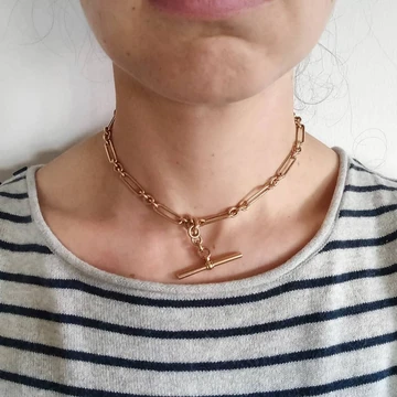 Antique 9ct Gold Double Albert Chain. Victorian 9k Trombone Link Necklace.