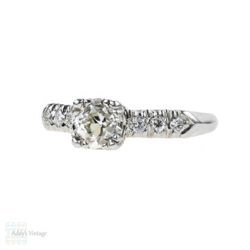 Old European Cut Diamond Vintage Engagement Ring, 1930s Triple Claw Mount 0.96 ctw.