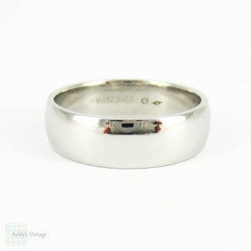 Men's Platinum Wedding Band by Furrer Jacot, Modern Estate 6 mm Wide Classic Low Dome D Shape Wedding Ring. Size R.5 / 8.75.