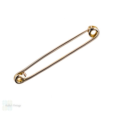 Victorian Large 9k Rose Gold Safety Pin, Antique 9ct Gold Pin Brooch.