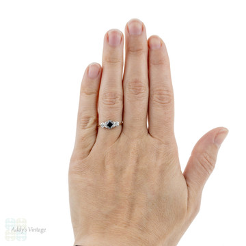 Art Deco Sapphire & Diamond Engagement Ring, 9ct Yellow Gold & Platinum.