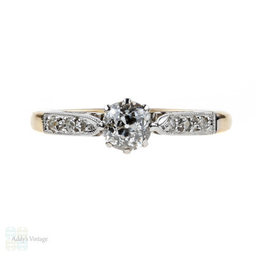 Antique Diamond Engagement Ring, Old Mine Cut Diamond. 18ct Gold & Platinum Classic Mounting.