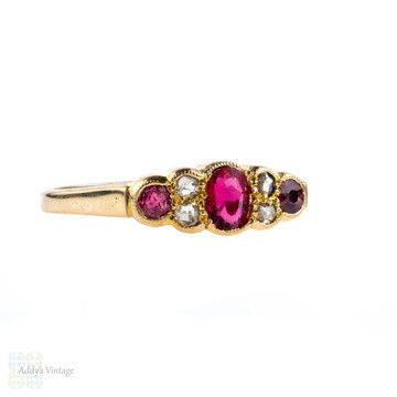 Pink Tourmaline & Diamond Ring, 18k Art Deco 1910s Antique Ring. 18ct Yellow Gold.