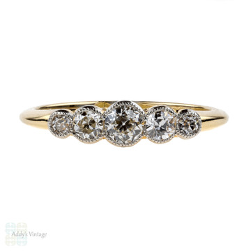 Edwardian Five Stone Old European Cut Diamond Engagement Ring, 0.40 ctw 18ct Yellow Gold.