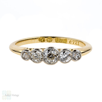 Edwardian Five Stone Old European Cut Diamond Engagement Ring, 0.40 ctw 18ct Yellow Gold.
