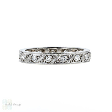 Art Deco Diamond 18k Eternity Ring, Vintage 18ct White Gold Wedding Band. Size L.25 / 6.
