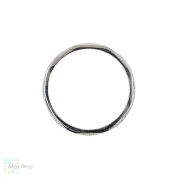 1950s Engraved Platinum Wedding Ring, Faceted Mid Century Ladies Band. Size Q.5 / 8.5.