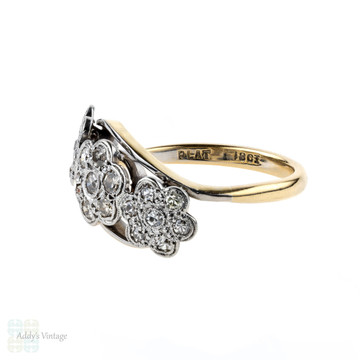 RESERVED Antique Triple Daisy Cluster Ring, Floral Design Ring. Circa 1920s, 18ct Gold & Platinum.