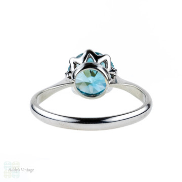 Vintage Blue Zircon 9ct Engagement Ring, Single Stone 9k White Gold Ring.