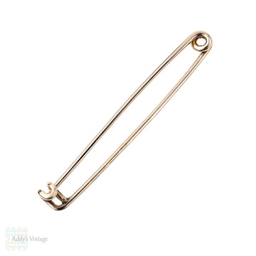 Antique Large 9k Rose Gold Safety Pin, Vintage 9ct Gold Pin Brooch. Circa 1920s.