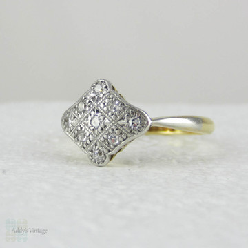 Art Deco Diamond Panel Ring. Small Geometric Shaped Diamond Cluster Ring, Circa 1910s - 1920s.