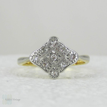 Art Deco Diamond Panel Ring. Small Geometric Shaped Diamond Cluster Ring, Circa 1910s - 1920s.