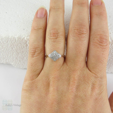 Art Deco Diamond Panel Ring. Small Geometric Shaped Diamond Cluster Ring, Circa 1910s - 1920s.