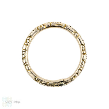 Antique 9ct Gold Split Ring, Engraved 9k Small 19.4 mm Charm Holder, Jewellery Connector.