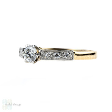 Diamond Engagement Ring, Vintage Single Stone in Diamond Mount, 18ct & Platinum