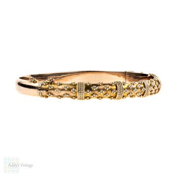 PAYMENT. Edwardian 9ct Rose Gold Bracelet, Antique 9k Etruscan Style Revival Bangle. Circa 1900s.