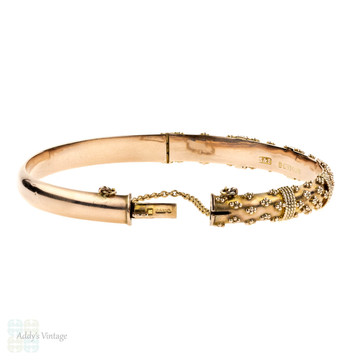 PAYMENT. Edwardian 9ct Rose Gold Bracelet, Antique 9k Etruscan Style Revival Bangle. Circa 1900s.