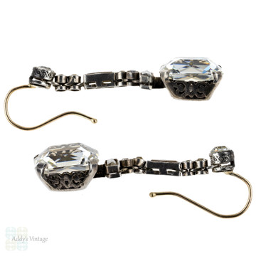 BALANCE. French Art Deco Asscher Diamond Paste Drop Earrings, Sterling Silver & 9ct Gold.