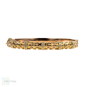 BALANCE. Edwardian 9ct Rose Gold Bracelet, Antique 9k Etruscan Style Revival Bangle. Circa 1900s.