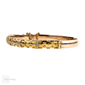 BALANCE. Edwardian 9ct Rose Gold Bracelet, Antique 9k Etruscan Style Revival Bangle. Circa 1900s.