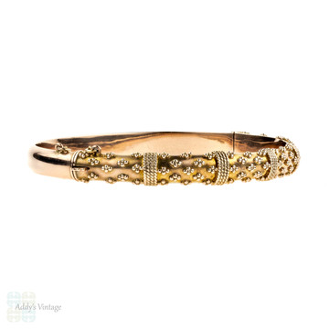 BALANCE. Edwardian 9ct Rose Gold Bracelet, Antique 9k Etruscan Style Revival Bangle. Circa 1900s.
