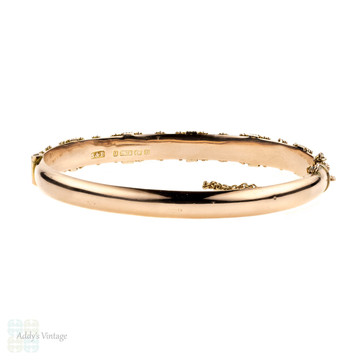 BALANCE. Edwardian 9ct Rose Gold Bracelet, Antique 9k Etruscan Style Revival Bangle. Circa 1900s.