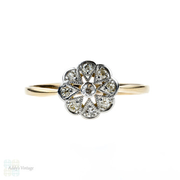 Antique Diamond Engagement Ring, 1910s Snowflake Star Design Diamond 18ct Ring.