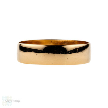 Antique 22ct Wedding Ring, Wide 22k Gold Cigar Band. Circa 1910s, Size N / 6.75.