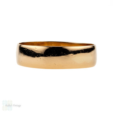 Antique 22ct Wedding Ring, Wide 22k Gold Cigar Band. Circa 1910s, Size N / 6.75.