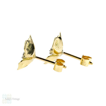 RESERVED. Diamond Flower Stud Earrings, Vintage 18ct Yellow Gold Floral Design Earrings.