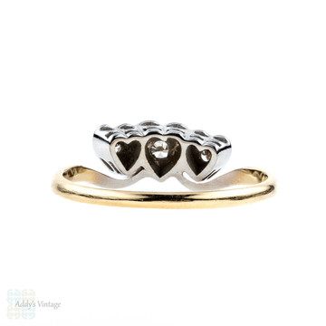 Diamond Heart Engagement Ring, Vintage 1920s Three Stone. 18ct Gold & Platinum.