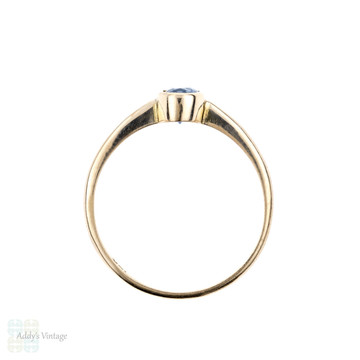 Vintage Sapphire Single Stone Ring, 14k Gold Bezel Set Oval Engagement Ring.