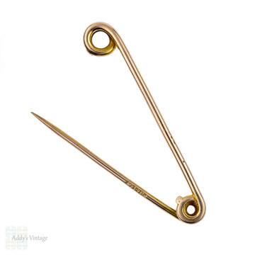 Antique 9k Gold Safety Pin, Victorian 9ct Rose Gold Brooch, Circa 1900.