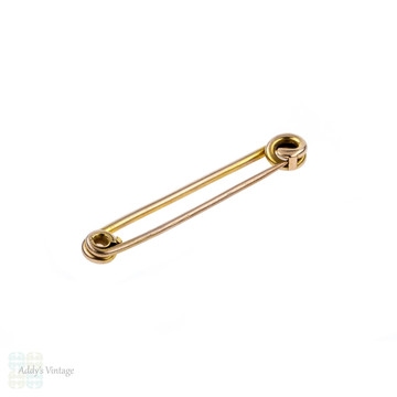 Antique 9k Gold Safety Pin, Victorian 9ct Rose Gold Brooch, Circa 1900.