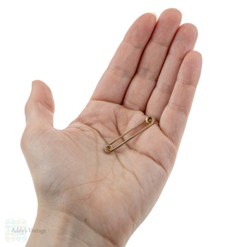 Antique 9k Gold Safety Pin, Victorian 9ct Rose Gold Brooch, Circa 1900.