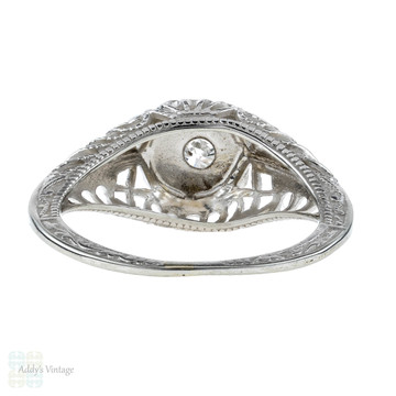 Filigree Engagement Ring, Old European Cut Diamond Ring. 18k White Gold, Circa 1930s.