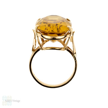 Vintage Citrine 18ct Ring, Large Orange-Yellow Oval Cut Single Stone Cocktail Dress 18k Ring.