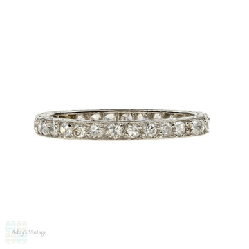 French Platinum Diamond Eternity Ring, 1920s Full Hoop Engraved Wedding Band. Size K.5 / 5.5.