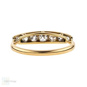 Old Mine Cut Diamond Line Ring, Victorian 7 Stone Wedding Band. 18ct & Platinum.