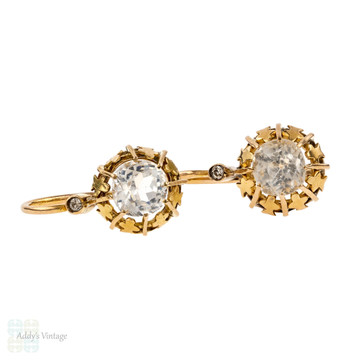 Antique Paste Dormeuse Earrings, Victorian 18k 18ct French Old Cushion Cut Paste Drops. 