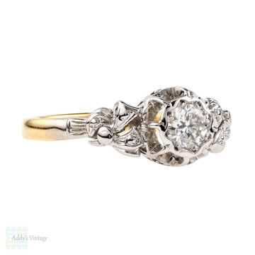 Vintage Diamond Engagement Ring, Exquisite Ribbon Design 0.25 ct. 18ct & Platinum.