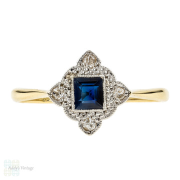 Sapphire & Diamond Engagement Ring, Art Deco Kite Set Ring. Circa 1920s, 18ct & Platinum.