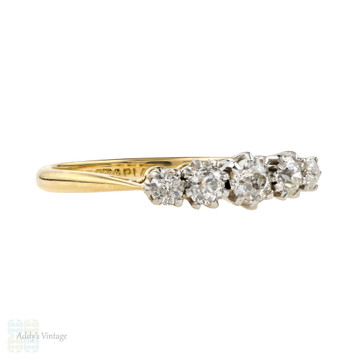 RESERVED Old Mine Cut Diamond Five Stone Ring, Antique 0.55 ctw Graduated Ring. 18ct & Platinum.