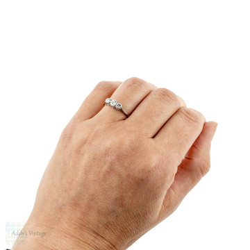 Diamond Three Stone Engagement Ring, Vintage 0.46 ctw 1940s Ring. 18ct Gold.