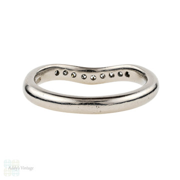 Curved Palladium Diamond Wedding Ring, Half Hoop Wishbone Shaped Band. Size M / 6.25.