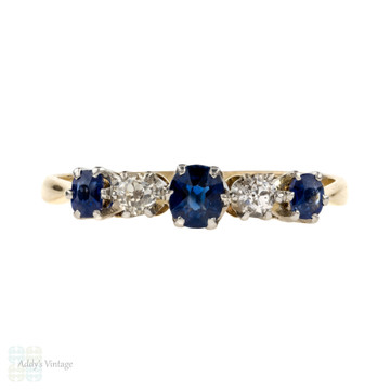 Antique Sapphire & Diamond Ring, Five Stone Alternating Gemstone Ring. 18ct & Platinum.
