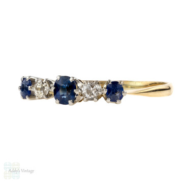 Antique Sapphire & Diamond Ring, Five Stone Alternating Gemstone Ring. 18ct & Platinum.