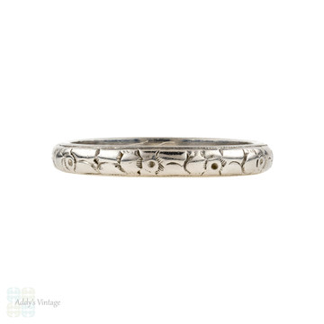 Platinum 1920s Engraved Wedding Ring, Vintage Ladies Floral Design Band. Size L / 5.75.