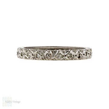 Diamond Eternity Ring, Vintage 18ct 18k White Gold Full Hoop. Size J.5 / 5.25.